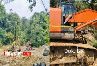 Ket Gambar: Alat Berat Beroperasi di Konsesi IUP  PT Nusa Bara untuk Tambang Emas dan Alat Berat BB sitaan Polres Kubar dari aktivitas PETI  dari tutung  (Inewsnet.com/ Farhan)