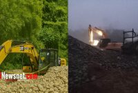 Keterangan Foto:Aktivitas Penambangan Emas Tanpa Izin (PETI) di Desa Tutung, Kabupaten Kutai Barat. Satu unit milik Jono (kiri) dipasangi Police Line oleh Timsus Polda Kaltim dalam operasi Kamis (31/07/25), sementara satu lainnya (kanan), milik Canca, diketahui masih beroperasi secara ilegal pada malam hari di kawasan Gah Lalang. (Foto: inewsnet.com/Farhan)